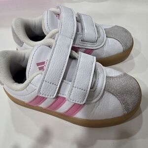 Adidas Kids White and Pink Velcro Sneakers